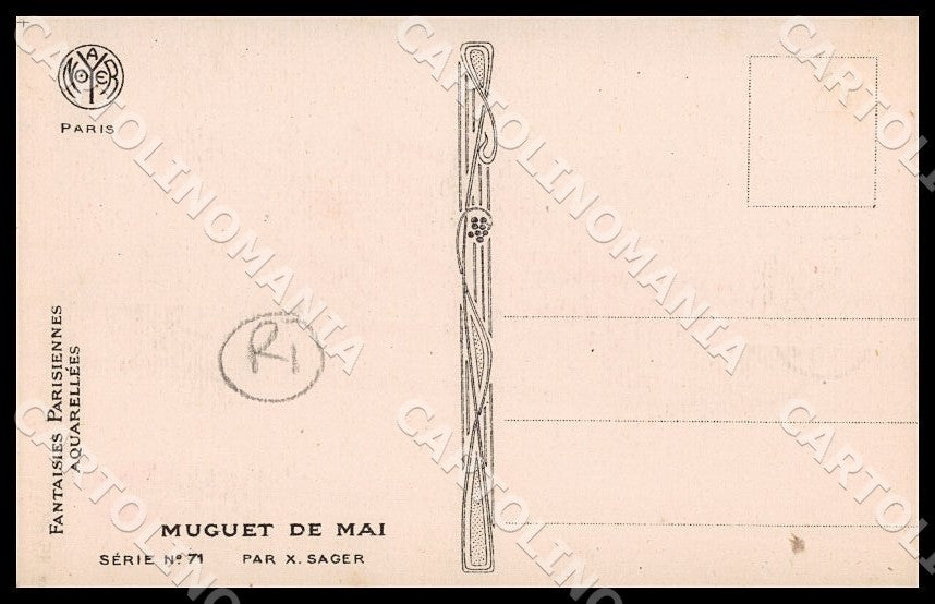 Artist Sager X. Fashion Art Deco Lady May Day Noyer 71 TRIMMED postcard CT0490 – retro