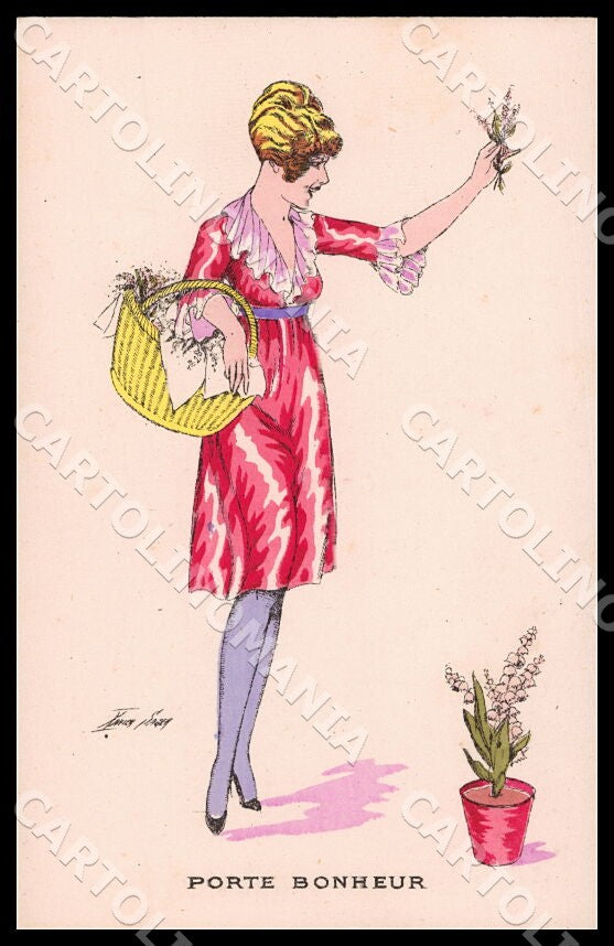 Artist Sager X. Fashion Art Deco Lady Good Luck Noyer 71 postcard CT0491 – fronte