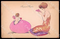 Artist Sager Glamour Lady Cupid Egg Easter Noyer SMALL CREASES postcard CT0496 – fronte