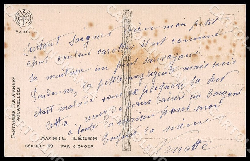 Artist Sager X. Glamour Risque Lady Cat April Fools Day postcard CT0503 – retro