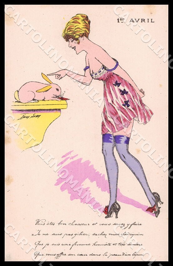 Artist Sager X. Glamour Risque Lady April Fools Day Noyer 69 postcard CT0505 – fronte