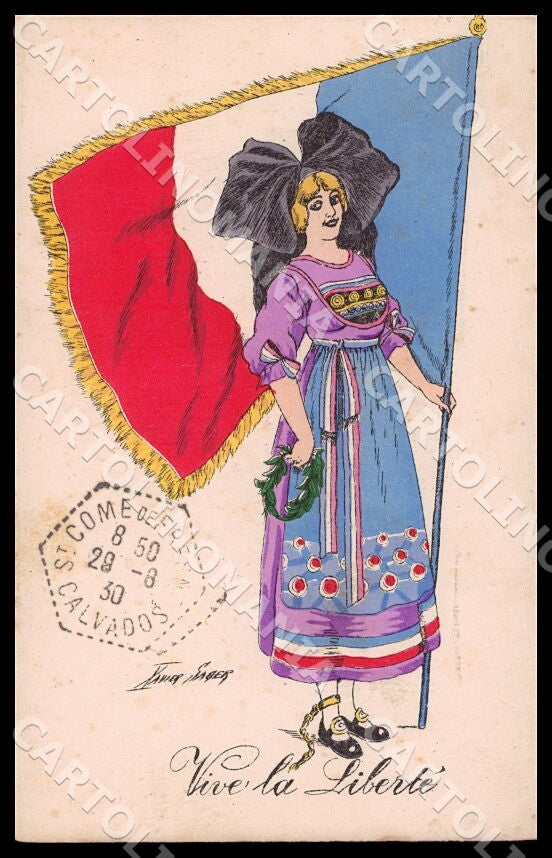 Artist Sager X. Alsace Lady Flag Propaganda Noyer 72 postcard CT0507 – fronte