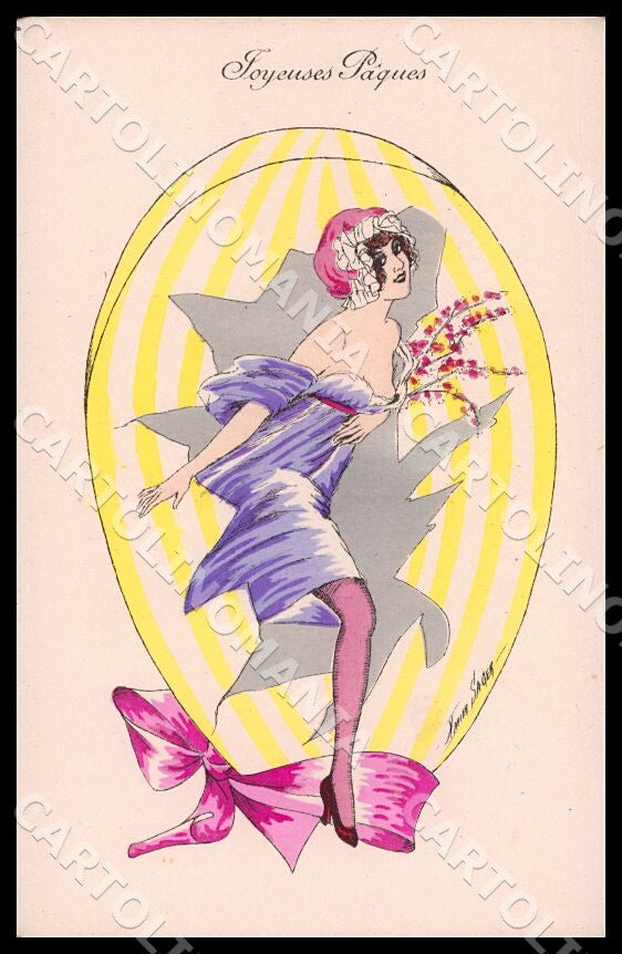 Artist Sager X. Risue Glamour Lady Easter Noyer Série No 68 postcard CT0511 – fronte