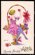Artist Sager X. Fashion Glamour Lady New Year Noyer 87 postcard CT0513 – fronte