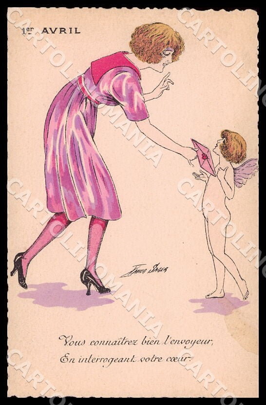 Artist Sager X. Art Deco Fashion Lady Cupid Noyer 88 postcard CT0514 – fronte