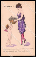Artist Sager X. Art Deco Fashion Lady Cupid April Fools Noyer 88 postcard CT0515 – fronte