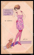 Artist Sager French Bulldog Lady April Fools Noyer 89 CREASE postcard CT0517 – fronte