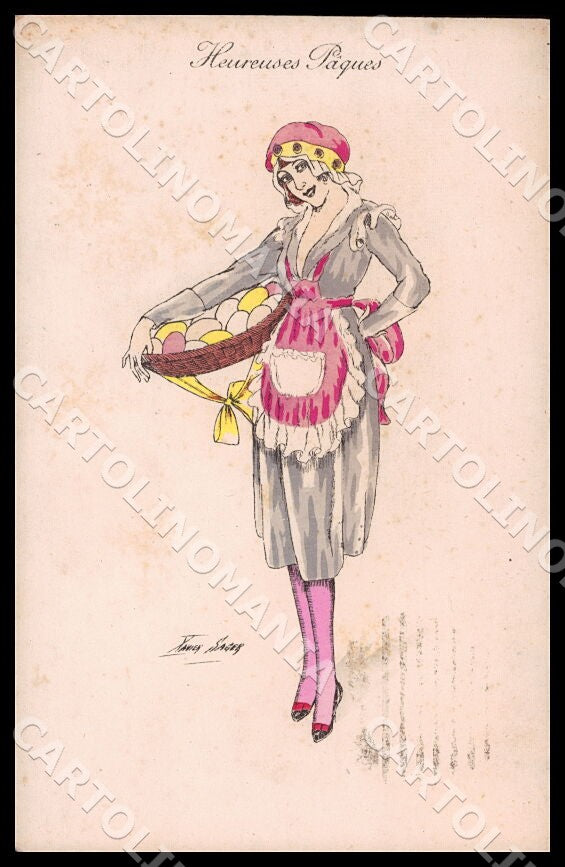 Artist Sager X. Art Deco Fashion Lady Easter Eggs Noyer 67 postcard CT0527 – fronte