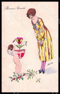 Artist Sager X. Art Deco Fashion Lady New Year Cupid Noyer 64 postcard CT0529 – fronte