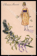 Artist Sager X. Fashion Mistletoe Lady New Year Noyer 22 postcard CT0536 – fronte