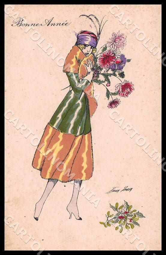Artist Sager X. Art Deco Fashion Lady New Year Noyer 65 postcard CT0537 – fronte