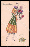 Artist Sager X. Art Deco Fashion Lady New Year Noyer 65 postcard CT0537 – fronte