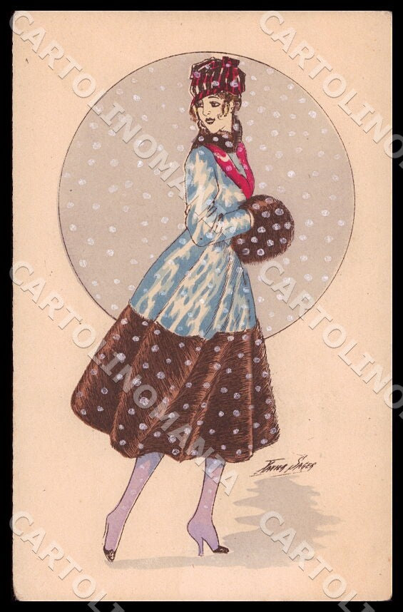 Artist Sager X. Art Deco Fashion Lady Noyer 35 WRINKLES postcard CT0539 – fronte