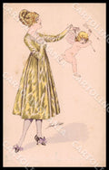 Artist Sager X. Fashion Cupid Lady SMALL CREASES ABRADED postcard CT0541 – fronte