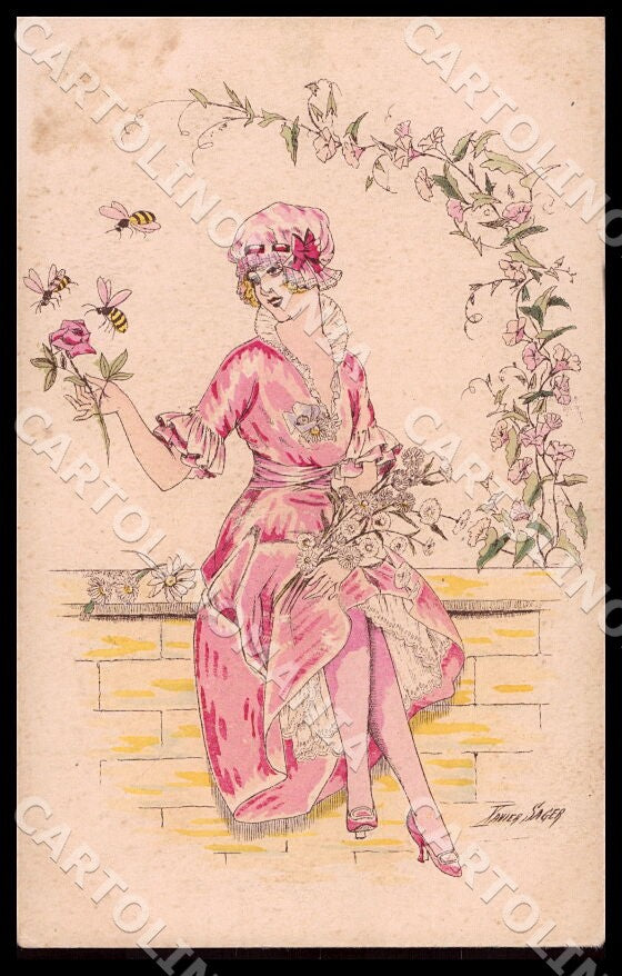 Artist Sager X. Fashion Glamour Lady Bees Noyer 25 CREASE postcard CT0543 – fronte