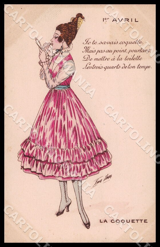 Artist Sager X. Make-up Glamour Lady April Fools ABRADED Noyer postcard CT0546 – fronte