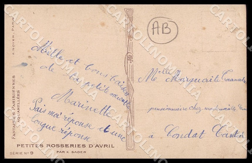 Artist Sager X. Fashion Glamour Lady Noyer Série No 9 ABRADED postcard CT0548 – retro