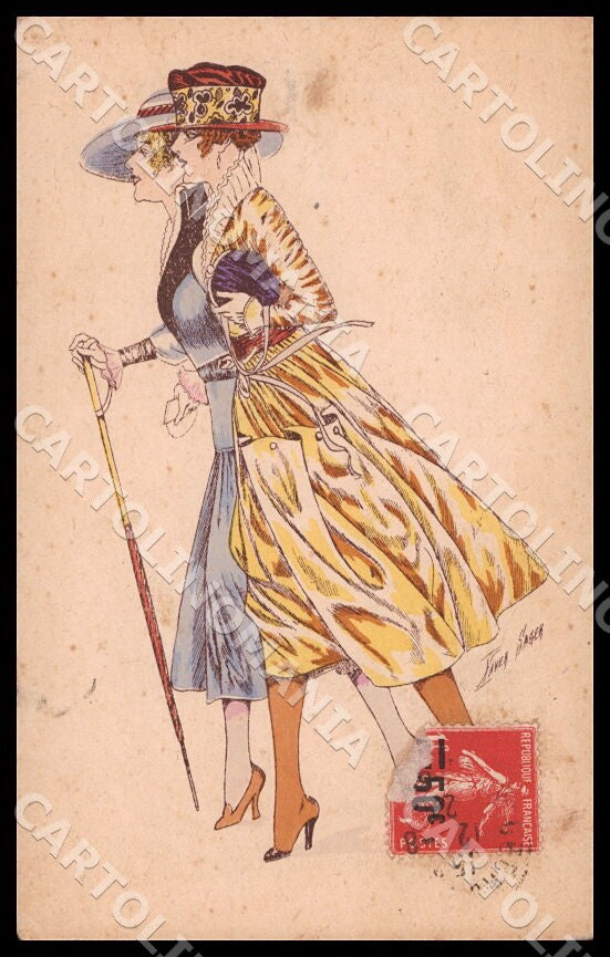 Artist Sager X. Fashion Glamour Women Noyer Serie No 17 ABRADED postcard CT0551 – fronte