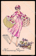 Artist Sager X. Art Fashion Lady Easter Eggs Chiks Noyer CREASE postcard CT0552 – fronte