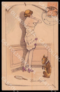 Artist Sager French Bulldog Risque Lady Noyer 94 SMALL CREASES postcard CT0555 – fronte