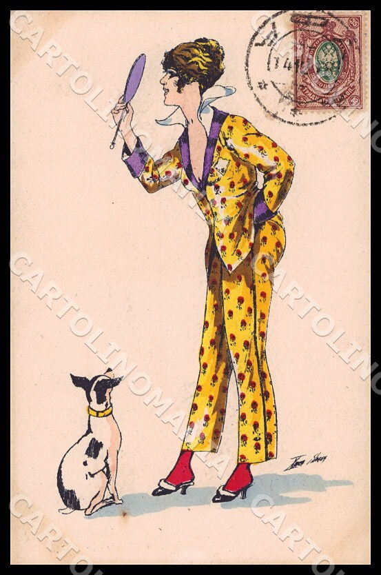 Artist Sager X. Fashion Glamour Lady Dog Noyer Série N° 61 postcard CT0559 – fronte