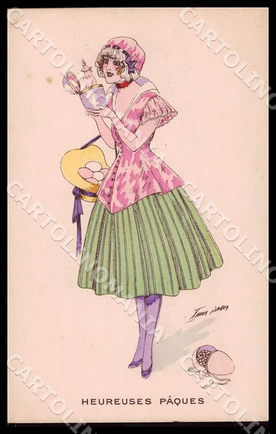 Artist Sager X. Fashion Lady Easter Eggs Noyer 7 postcard CT0568 – fronte