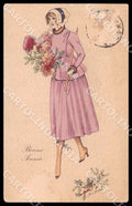 Artist Sager X. Fashion Glamour Lady New Year SMALL CREASES postcard CT0569 – fronte