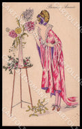 Artist Sager X. Fashion Glamour Lady New Year Noyer 21 CREASE postcard CT0571 – fronte