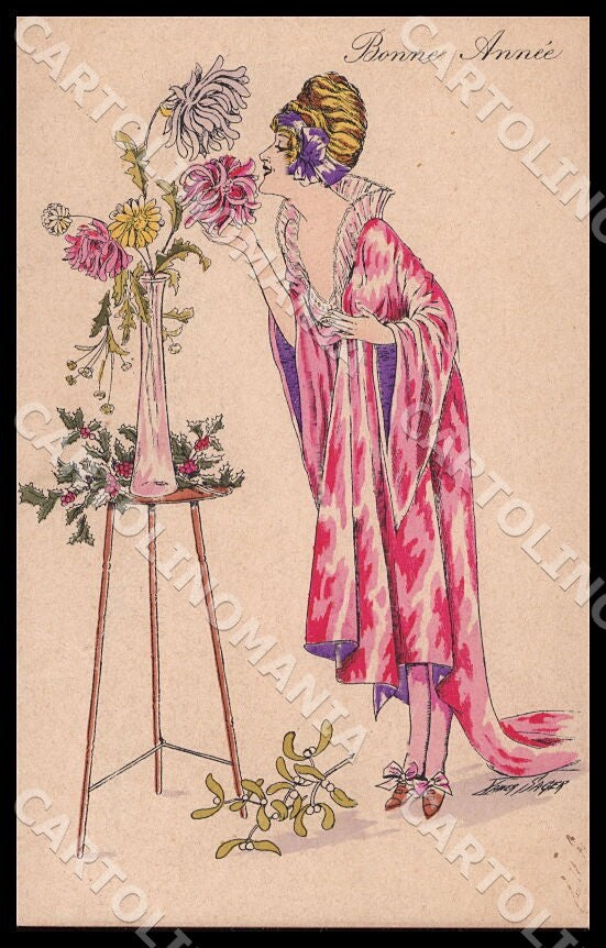 Artist Sager X. Fashion Glamour Lady New Year Noyer 21 CREASE postcard CT0571 – fronte