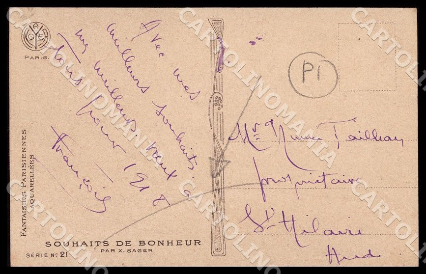 Artist Sager X. Fashion Glamour Lady New Year Noyer 21 CREASE postcard CT0571 – retro