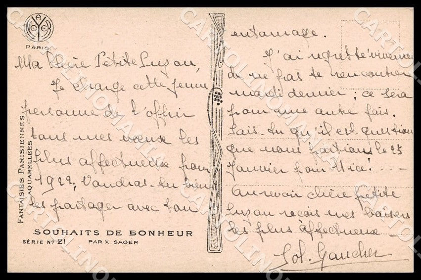 Artist Sager X. Art Deco Fashion Toasting Lady New Year Noyer 21 postcard CT0573 – retro