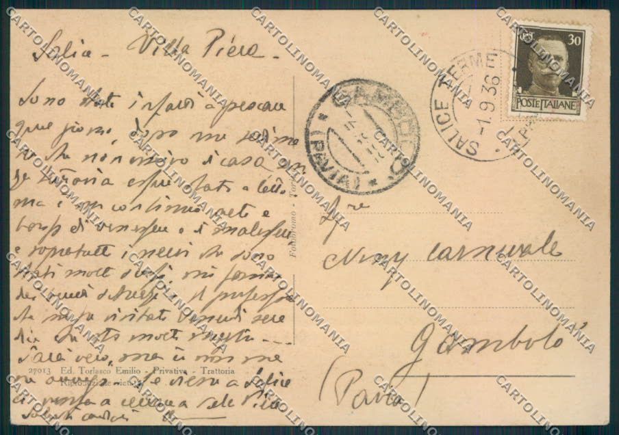 Pavia Salice Terme FG cartolina EE0909 – retro