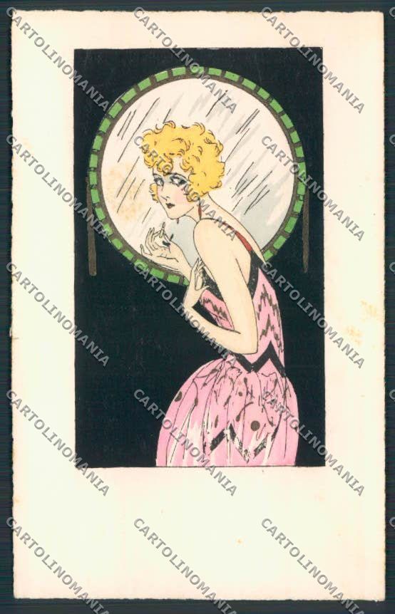 Make up Art Deco Lady painting postcard cartolina EE1045 – fronte