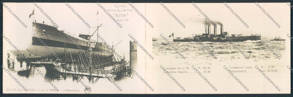 La Spezia Nave Roma Doppia Foto cartolina EE1056 – fronte