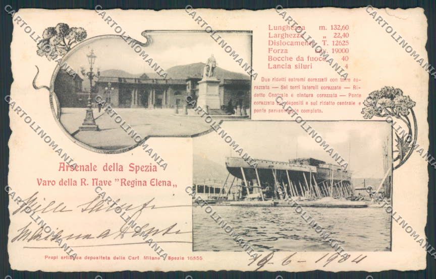 La Spezia Nave Regina Elena STRAPPINO cartolina EE1058 – fronte