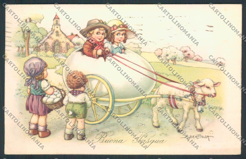 Bertiglia Children Augurale Easter cartolina EE1432 – fronte