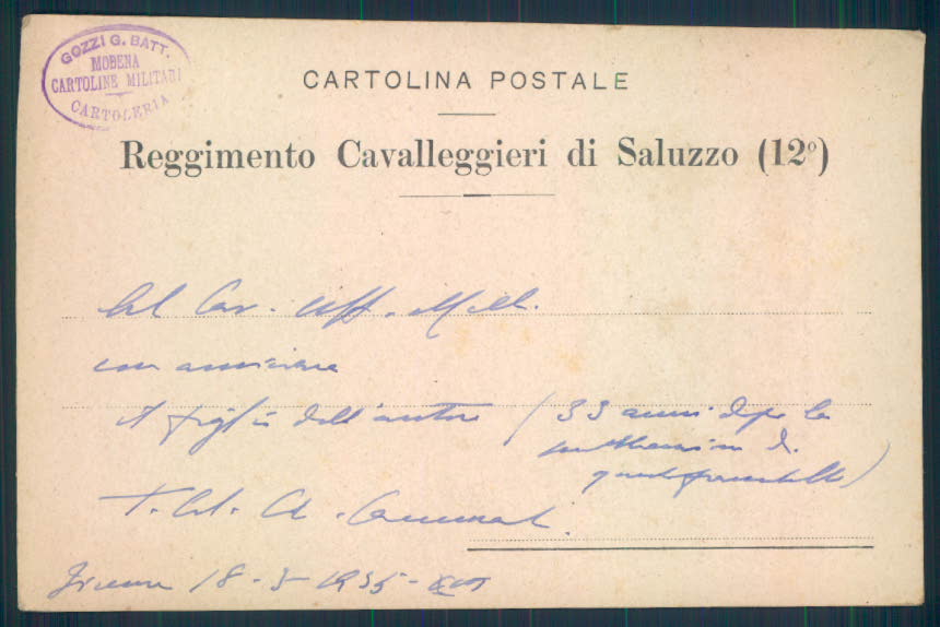 Alessandria Saluzzo Cavalleggeri cartolina EE3197 – retro