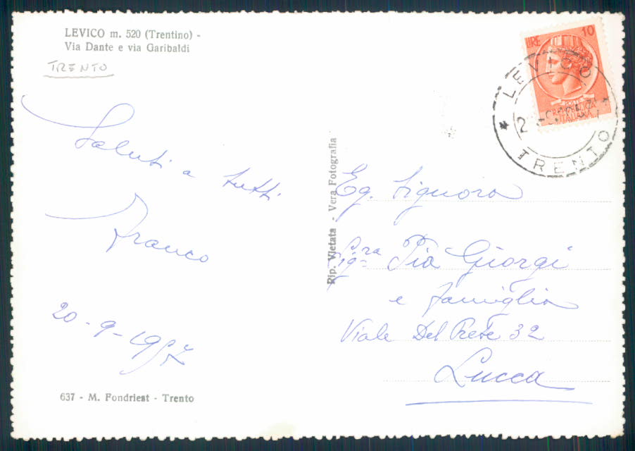 Trento Levico Foto FG cartolina EE3841 – retro