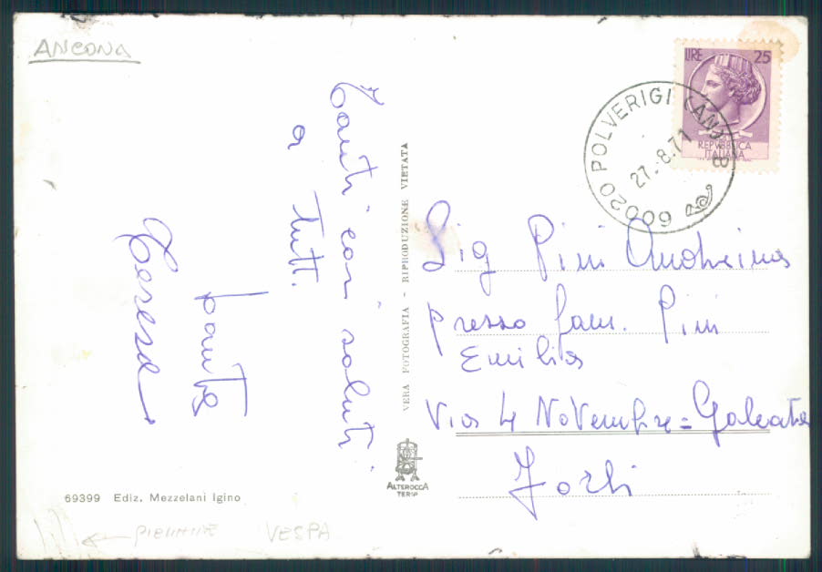 Ancona Polverigi vespa Foto FG cartolina EE3885 – retro