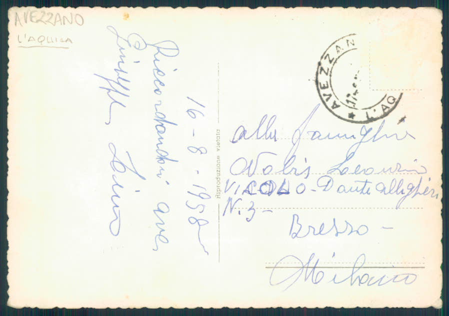 L'Aquila Avezzano Foto FG cartolina EE3920 – retro