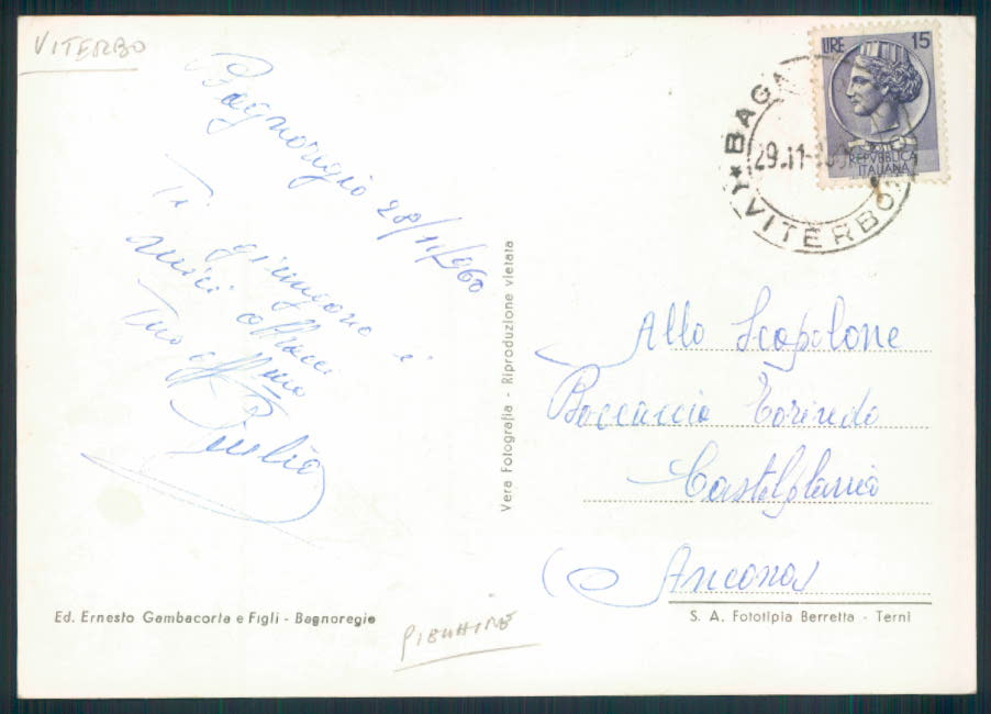 Viterbo Bagnoregio PIEGHINE Foto FG cartolina EE3962 – retro