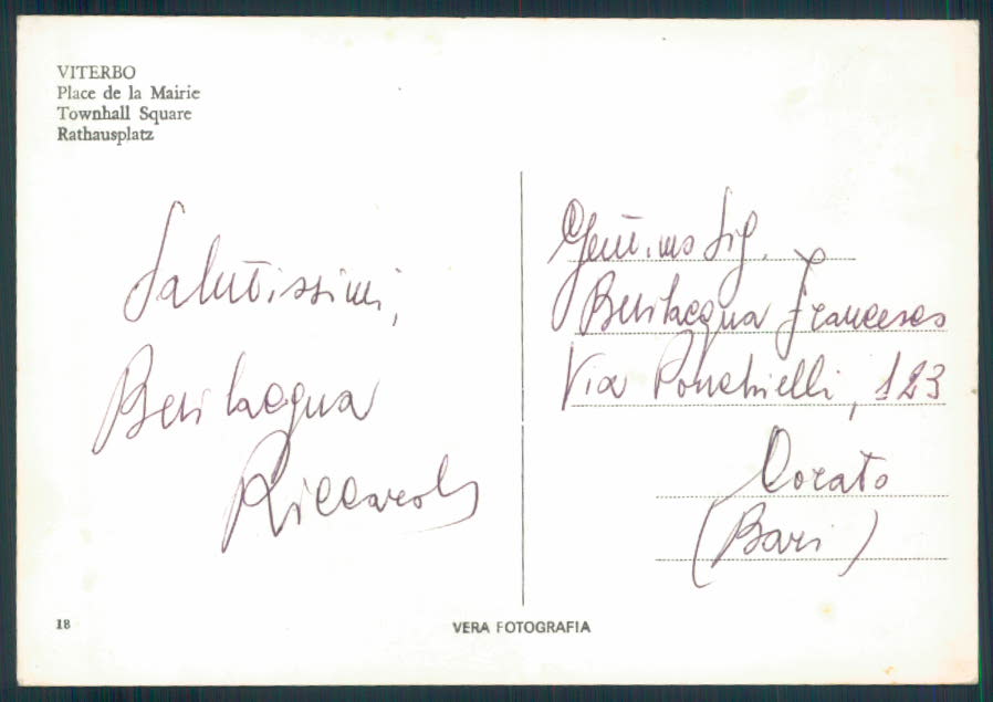 Viterbo città Foto FG cartolina EE3984 – retro