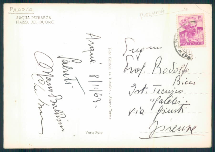 Padova Arquà Petrarca PIEGHINA Foto FG cartolina EE4024 – retro