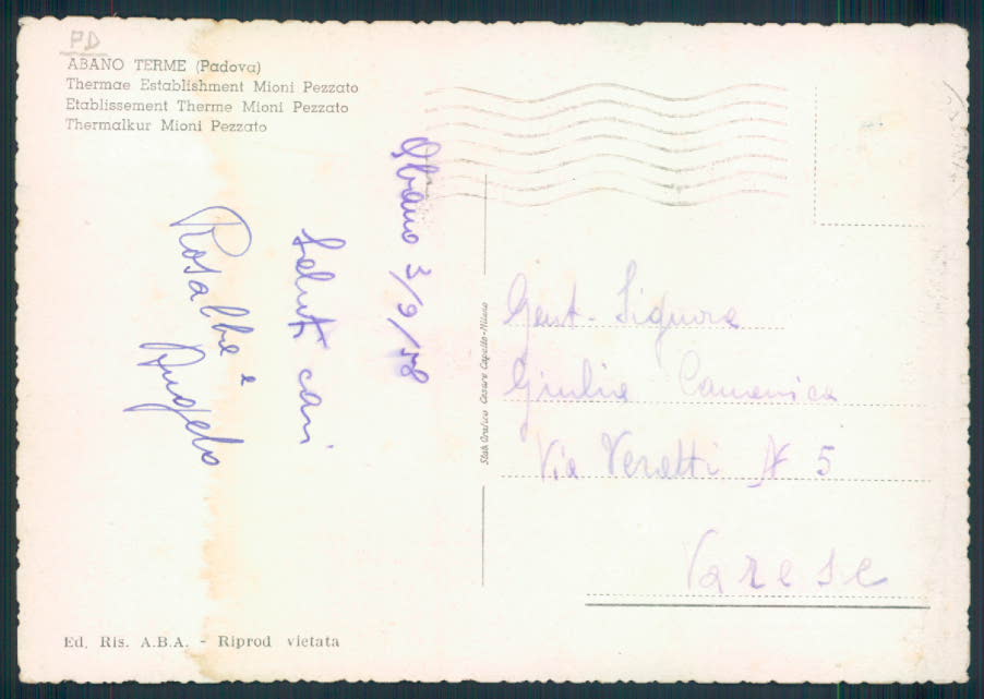 Padova Abano Terme FG cartolina EE4035 – retro