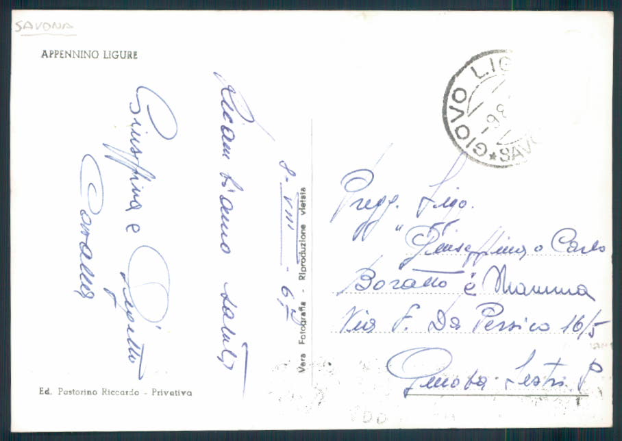 Savona Giovo Ligure Foto FG cartolina EE4072 – retro