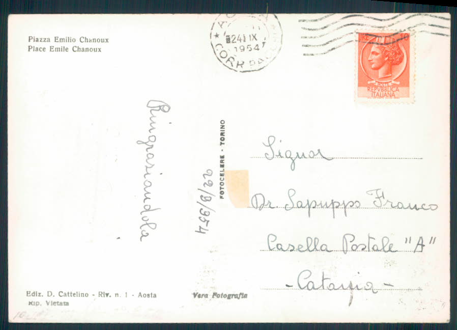 Aosta città Foto FG cartolina EE4083 – retro