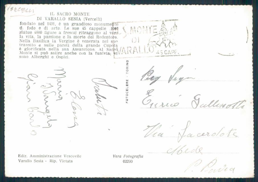 Vercelli Varallo Sesia Foto FG cartolina EE4098 – retro