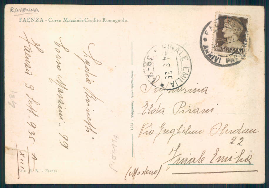 Ravenna Faenza PIEGATA FG cartolina EE4131 – retro