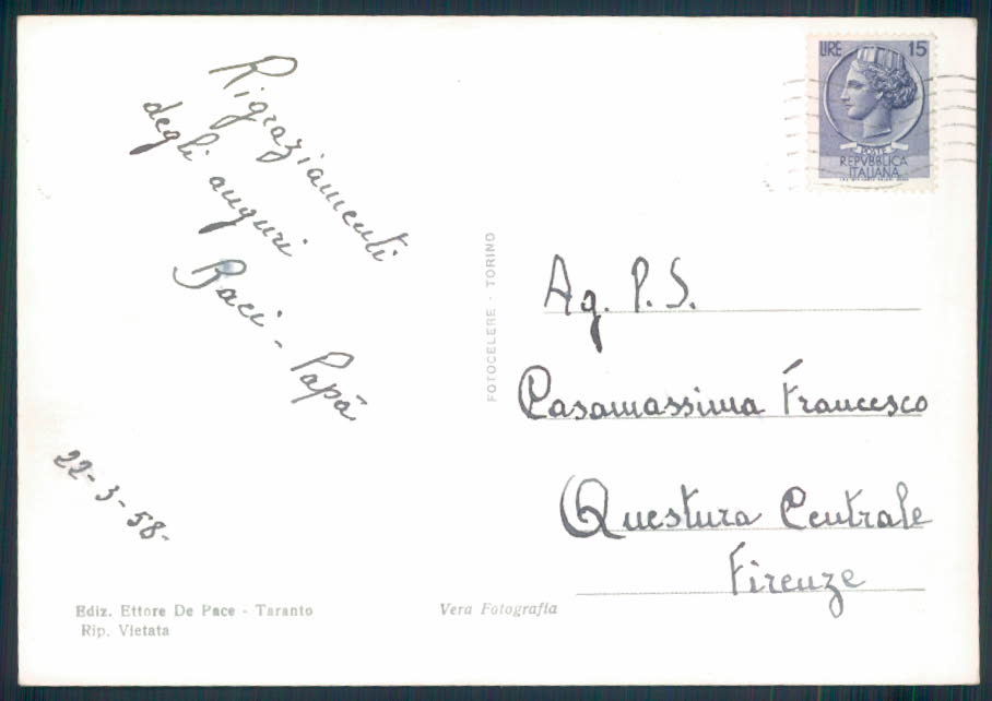 Taranto città Corriera Foto FG cartolina EE4155 – retro