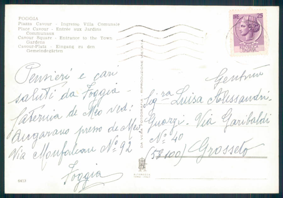 Foggia città Foto FG cartolina EE4157 – retro